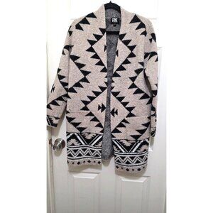 Frye Beige & Black Aztec Open Front Cardigan Sweater M Longline
